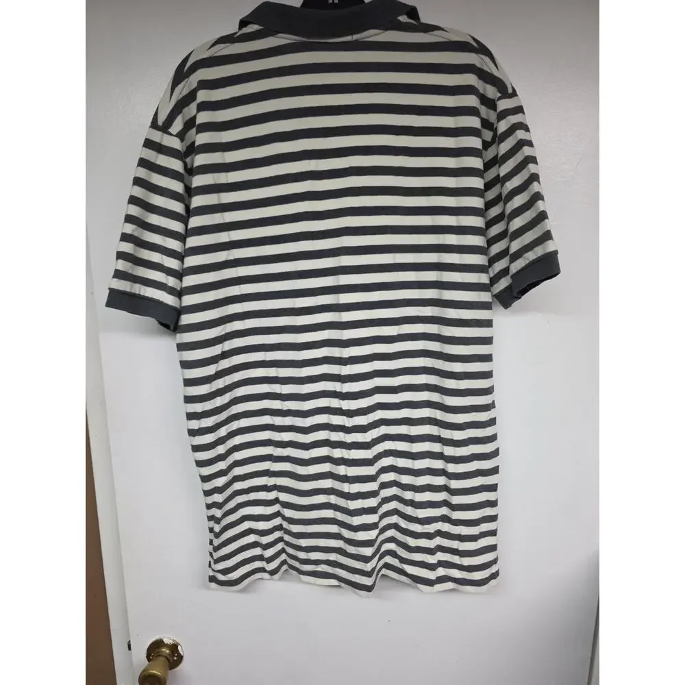 Polo Ralph Lauren Polo Shirt Mens Size XL Grey White Striped 100% Cotton